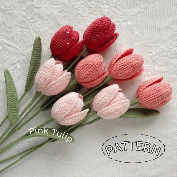 Crochet Flower Pattern, Tulip Flower Crochet Pattern, Crochet Flower Bouquet Pattern, mother's day Gift, gift for her, english pattern