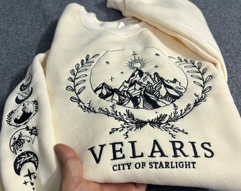 Velaris gesticktes Sweatshirt, Velaris Sweatshirt, Nachtgericht Symbol gestickt, Velaris Stadt des Sternenlichts gesticktes Hemd, SJM Pullover