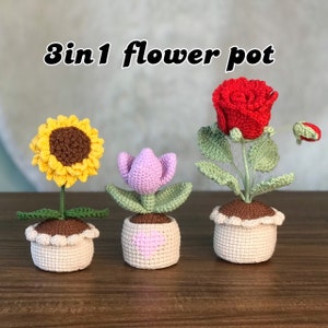 Crochet 3 in 1 flower combo, Crochet Flower Pattern, Tulip pattern, Rose Pattern, Sunflower Pattern, Crochet Flower Mothers Day Pattern