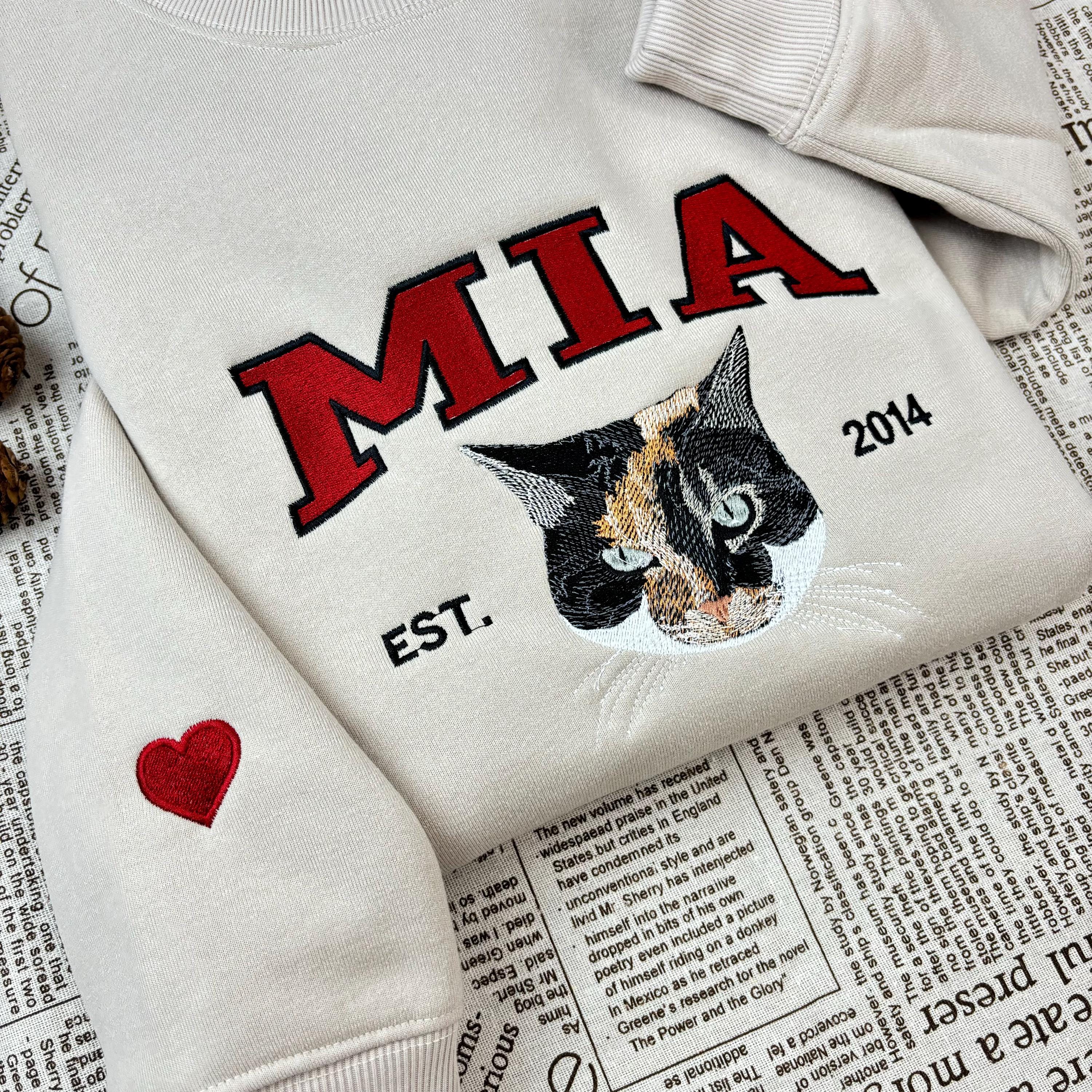 Custom Embroidered Pet From Your Photo T-Shirt, Personalized Cat Sweatshirt, Pet Name Sweatshirt, Cat Mom Gift, Cat Lover Gift, Pet Gift