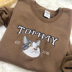 Custom Embroidered Pet From Your Photo T-Shirt, Personalized Cat Sweatshirt, Pet Name Sweatshirt, Cat Mom Gift, Cat Lover Gift, Pet Gift