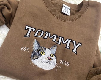 Custom Embroidered Pet From Your Photo T-Shirt, Personalized Cat Sweatshirt, Pet Name Sweatshirt, Cat Mom Gift, Cat Lover Gift, Pet Gift