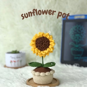 Sunflower Pot Crochet Pattern, Crochet Sunflower Pot Decoration, Crochet Flower Pattern, Crochet Flower Bouquet Pattern