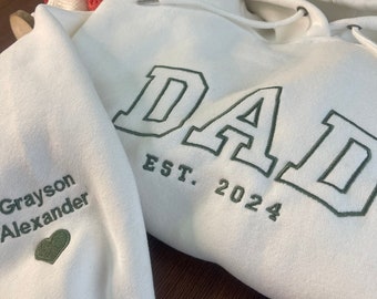 Custom Embroidered Sweatshirt Name On Sleeve With Heart, Grandpa Shirt With Date, Daddy Est Year Shirt, Gift For New Dad, Father's Day Gift