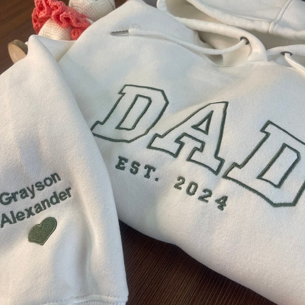 Custom Embroidered Sweatshirt Name On Sleeve With Heart, Grandpa Shirt With Date, Daddy Est Year Shirt, Gift For New Dad, Father's Day Gift