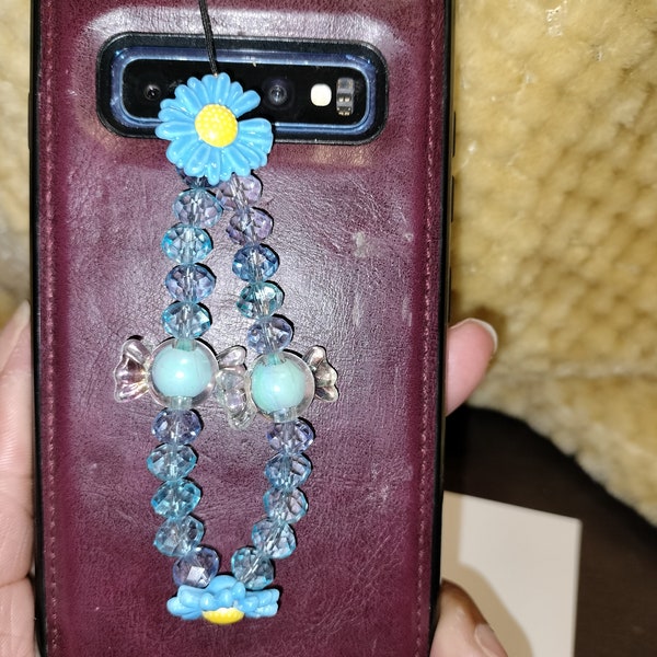 kawaii | Android | iPhone | cellphone strap | accessory | blue, flowers, candy, sparkle