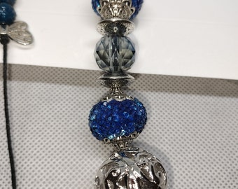 Blue Beaded Lanyard with Decorative Metal Accents - Stylish ID Badge Holder - Unique Teacher Gift - Office Accessory
