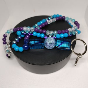 Handcrafted Blue and Purple Beaded Lanyard with Key Ring - Elegant Office Accessory - Stylish ID Badge Holder