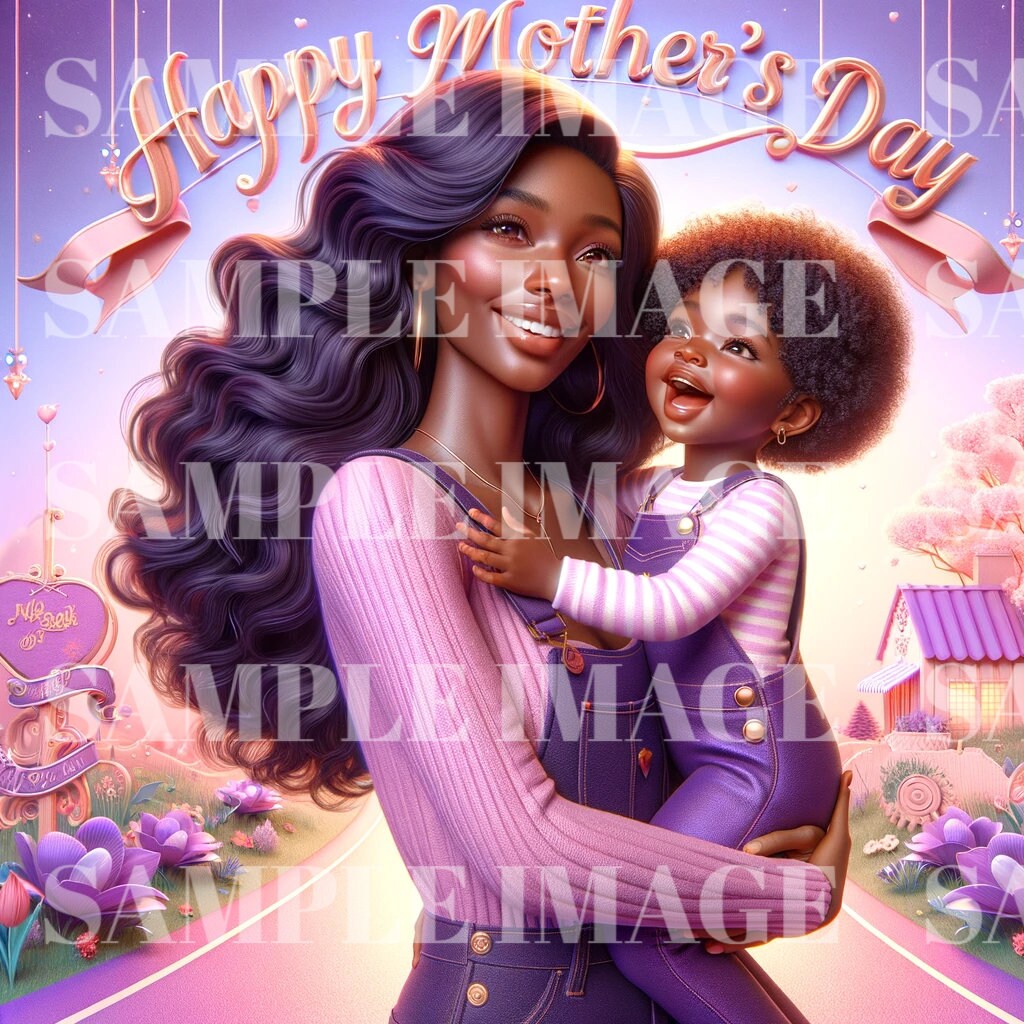 Mother & Child Love Art Ecard- African American Mom Daughter - Floral ...