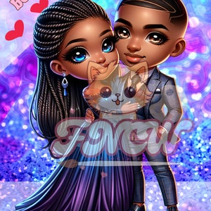 Cartão eletrônico encantador de casal afro-americano, Dia dos Namorados romântico, Amor para sempre, Arte digital, Download instantâneo