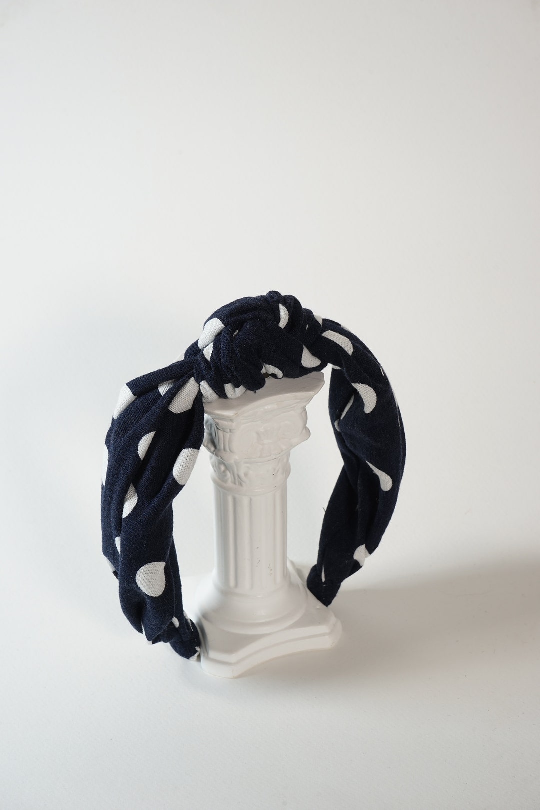 Navy Blue White Polka Dot Center Knotted Headband - Etsy