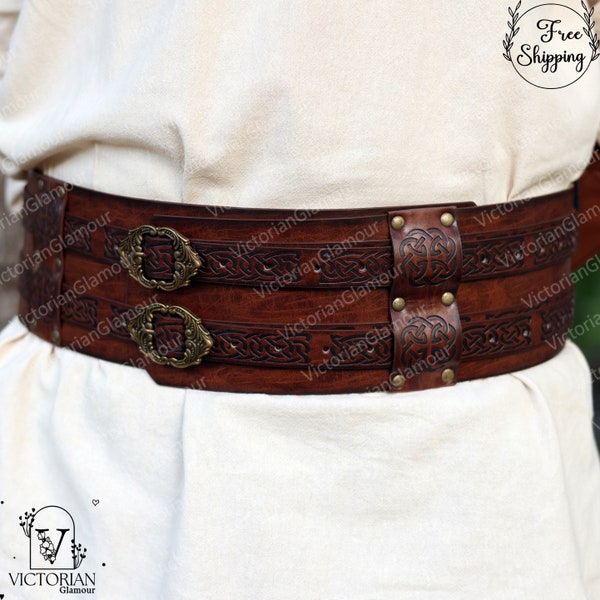 Viking Pirate PU Leather Belt, Medieval Goth Wide Waist Belt, Larp Costume Celtic Knights Belt, Vintage Punk Style Belt for Renaissance Fair