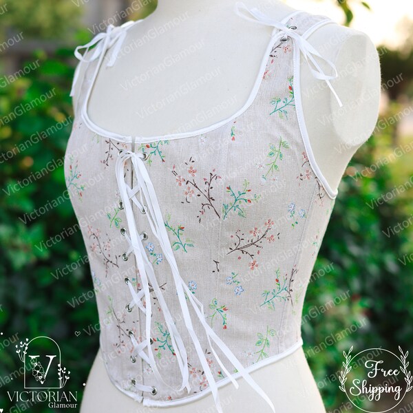 Milkmaid Fairy Crop Corset Top, Renaissance Floral Overbust Corset, Elegant Cottagecore Prom Dress Corset, Ren Faire Bustier Bodice Corset