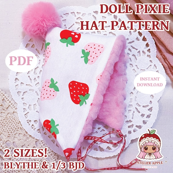 Blythe & 1/3 BJD Pixie Hat patron couture tutoriel PDF en téléchargement numérique Bonnet Bonnet Casque Capuche Mini Dollfie Dream Mdd SD Pullip Doll