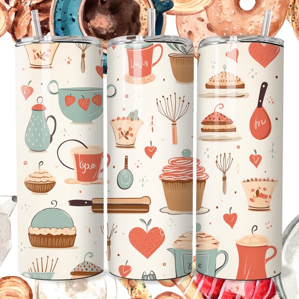 Baking Bliss 20oz Skinny Tumbler Sublimation Designs, Life Sublimation File, Baker Tumbler, Baking-Themed Tumbler PNG, Bakers Sublimation