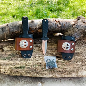 Custom Neck Knife with Hand Made Leather Belt Loop and Stainless Steel Cross Concho