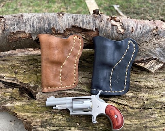 Funda de bolsillo de cuero moldeado húmedo grueso para revólver mini NAA 22LR de 1-5/8"