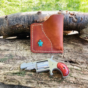 Custom Leather Pocket Holster with Howlite Turtle for NAA 22LR Mini Revolver