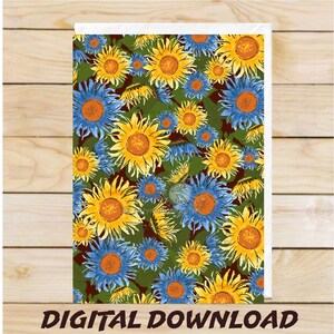 Cartão para impressão - Girassóis ucranianos - arte original - Download digital