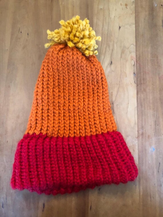 Red and Yellow Knit Winter Hats I believe™ red & gold knit beanie with We are awesome™ on  main image 2