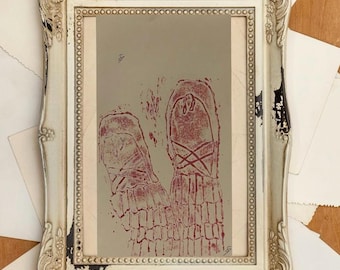 Grabado en linóleo de obra de arte original firmada