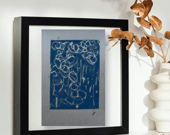 Grabado en linóleo de obra de arte original firmada