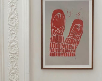 Grabado en linóleo de obra de arte original firmada