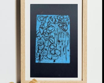 Grabado en linóleo de obra de arte original firmada