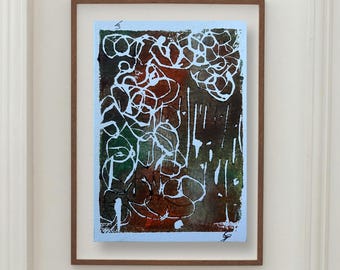 Grabado en linóleo de obra de arte original firmada
