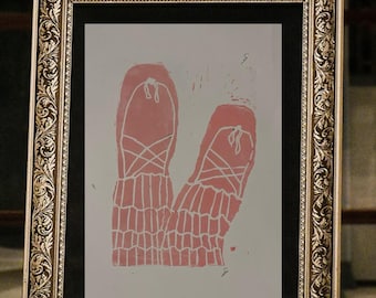 Grabado en linóleo de obra de arte original firmada