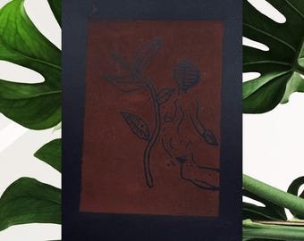 Grabado en linóleo de obra de arte original firmada