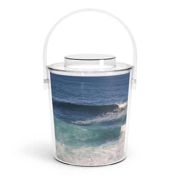 2.8L Acrylic Ice Bucket with Lid and Tongs: Ocean Blues