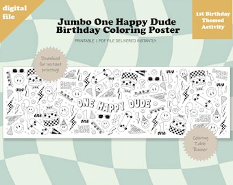 Giant Coloring Poster One Happy Dude Coloring Poster Birthday Coloring Table Runner Birthday One Happy Dude Birthday Party First Birthday