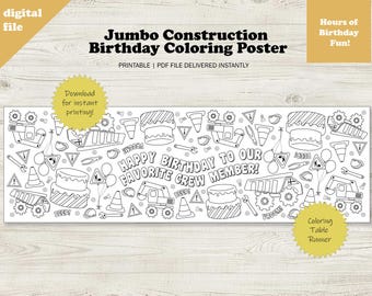 Construction Birthday Coloring Table Runner for Construction Theme Birthday Party Activity Party Decor Construction Birthday Digital Print