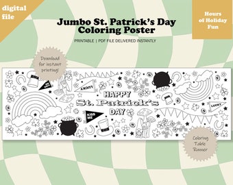 Giant St. Patrick's Day Coloring Table Runner, Saint Paddy's Party Poster Page, Jumbo St Patty's Sheet Digital Print