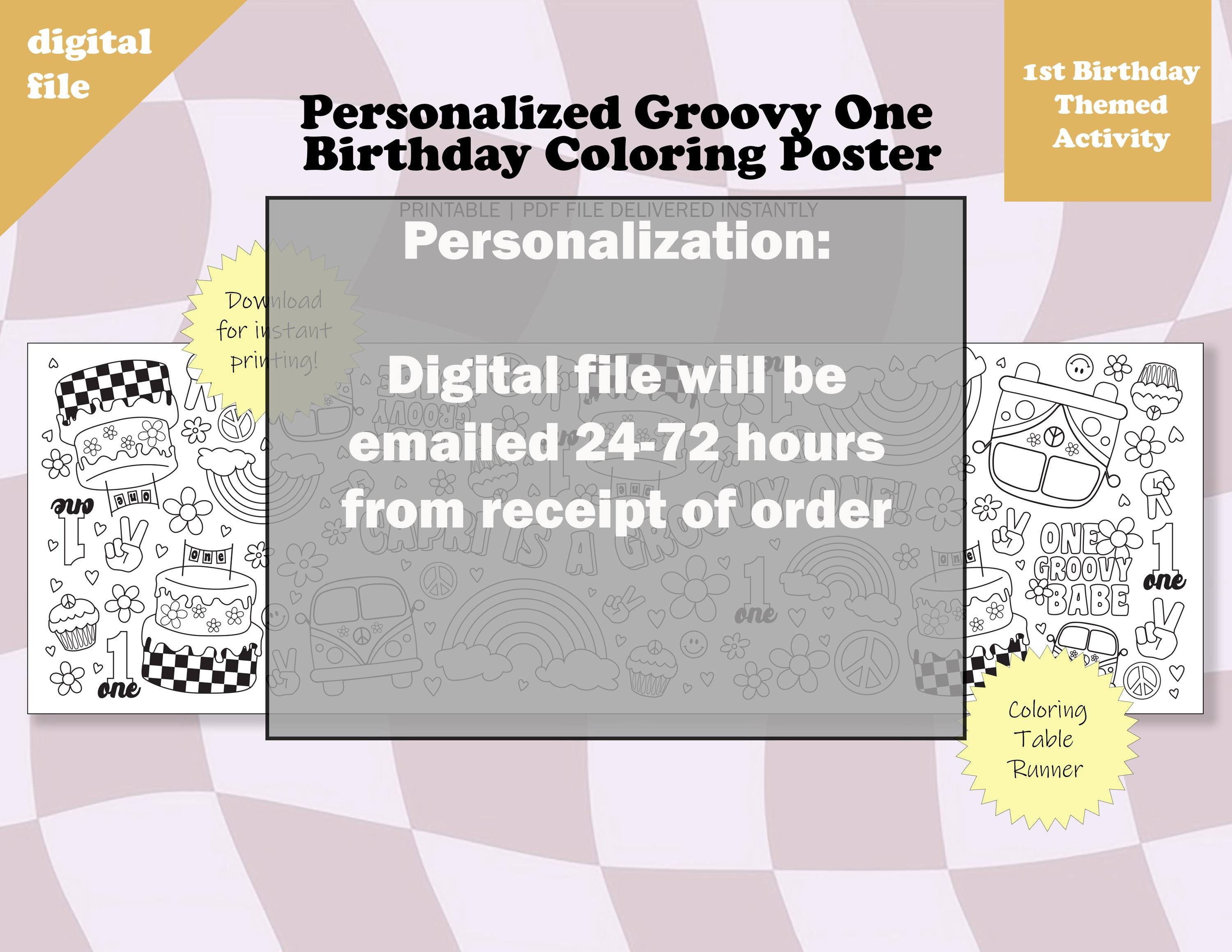 Personalized Groovy One Birthday Coloring Table Runner for 1st Birthday ...