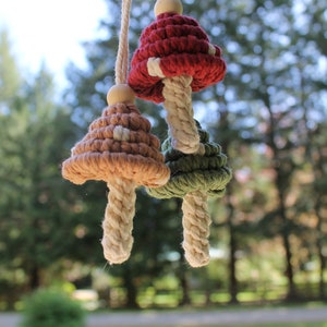 Macrame Mushroom Car Charm | Mushroom Essential Oil Diffuser | Rearview Mirror Essential Oil Car Charm