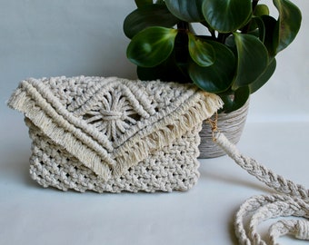 Macrame Clutch Purse | Macrame Purse with Strap | Natural Macrame Boho purse | Elegant Evening Purse