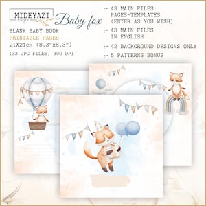 Petit renard, livre blanc pour bébé, livre de souvenirs pour bébé, pages de journal imprimables pour bébé garçon, livre d'étapes pour bébé, motifs imprimables baby box
