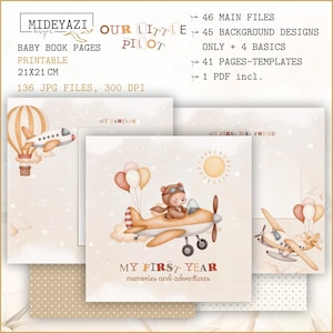 Notre petit pilote, pages de livre pour bébé, livre imprimable pour bébé, livre de souvenirs pour bébé, pages de journal imprimables, livre d'étapes pour bébé, bébé garçon imprimable