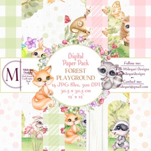 Papier numérique des bois, animaux de la forêt et fleurs, pages de Scapbook pour nouveau-né, fabrication de cartes, automne, motif sans couture pour enfants