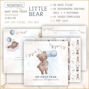 Petit ours, Pages imprimables d'un livre pour bébé, Pages à imprimer, Livre de souvenirs pour bébé, Livre d'étapes pour bébé, Modèles imprimables pour bébé ours, Motif ours