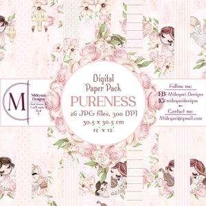 Taufe Digital Papier Engel und Pastell Blumen Scrapbook Printable Musik Hintergrund