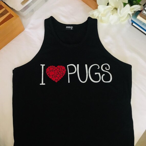 Vintage "I Love (Heart) Pugs" Black Tank Sz S by … - image 1