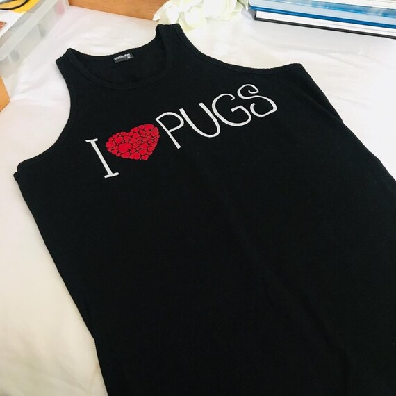 Vintage "I Love (Heart) Pugs" Black Tank Sz S by … - image 2