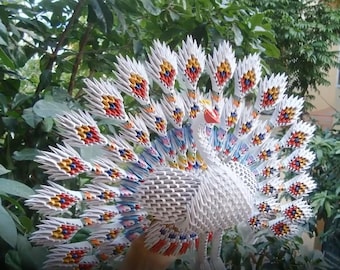 Handmade 3D Origami Peacock Sculpture – Unique Art Home Decor – Colorful Gift | Paper Bird Decor