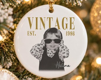 Personalized Retro Photo And Year Christmas Ornament, Custom Picture Birthday Ornament Gift, Retro 30th Birthday Ornament, Birthday Decor
