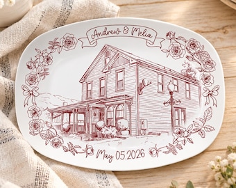 Custom House Portrait Plate, Personalized Home Photo Platter, Custom Housewarming Gift, New Home Keepsake, Realtor Gift, Home Decor Plate