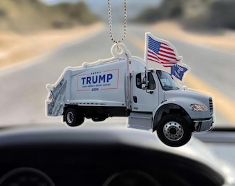 Trump Make America Great Again 2024 Garbage Truck Ornament, Donald Trump Boards A Garbage Truck Car Ornament, Trump Truck Keychain