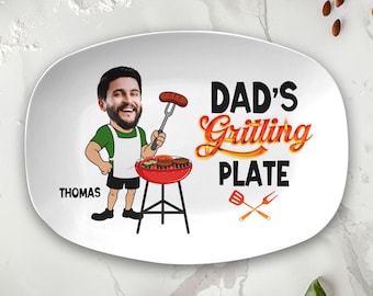 Personalized Photo Daddy's Grilling Plate, Funny Platter With Photo & Name, Custom Platter With Photo And Dad Name, Fathers Day Gift